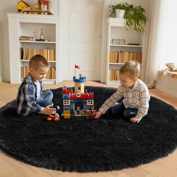ONASAR Black Round Area Rugs 6ft, Ultra Soft Bedroom Circle Rug - Image 4