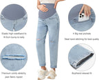 POSHGLAM Women's Maternity Jeans Over Belly Comfy Stretch 28'' Boyfriend Jeans - Image 2