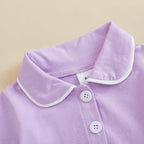 fhutpw Toddler Kids Baby Girl Pajamas Set Solid Color Ruffle Long Sleeve Button - Image 4