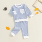 Toddler Baby Boy Fall Clothes Waffle Outfit Long Sleeve Color Blocking - Image 5