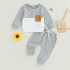 Toddler Baby Boy Fall Clothes Waffle Contrast Color Sweatshirt Pants Sets - Image 2