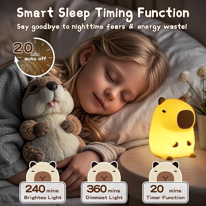 Cute Capybara Night Light, LED Squishy Novelty Animal Night Lamp, 2 Levels - Image 5