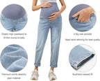 POSHGLAM Women's Maternity Jeans Over Belly Comfy Stretch 28'' Boyfriend Jeans - Image 2