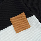 Toddler Baby Boy Fall Clothes Waffle Outfit Long Sleeve Color Blocking - Image 2