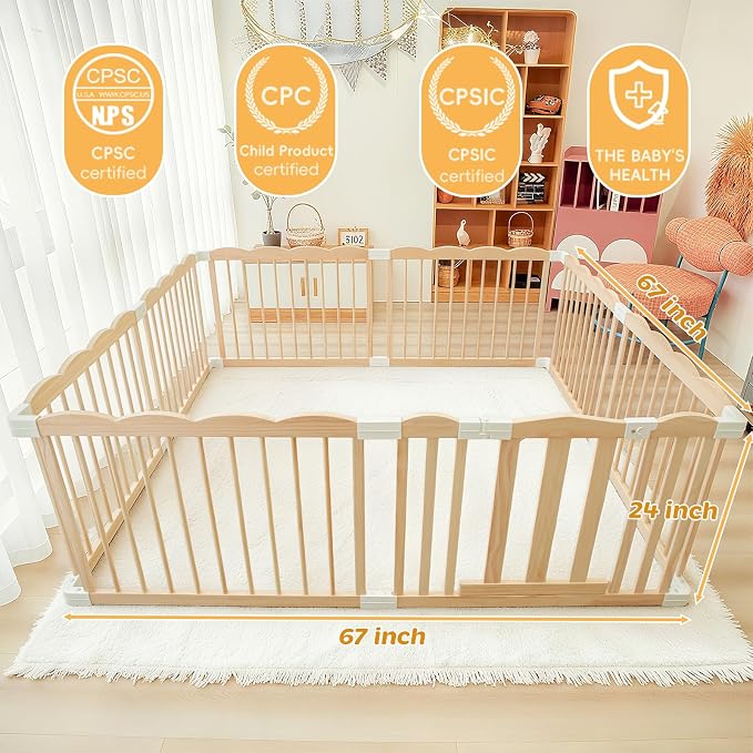Baby Play Pen, Large Playpen for Babies and Toddlers Expandable Wooden Play Yard - Image 2