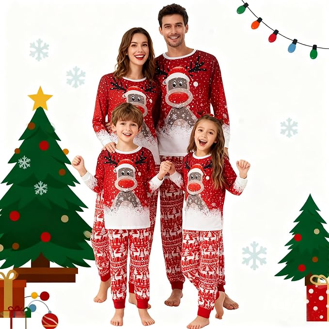 Awoscut Christmas Family Matching Pajamas Christmas Pjs Holiday Nightwear - Image 3