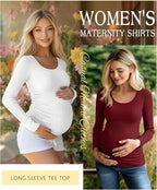 Riyiper 4 Pack Women's Maternity Shirts, Long Sleeve Cotton Ribbed Pregnancy - Image 3