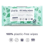 Pura Baby Wipes 3 x 60 per pack 100% Plastic-Free & Plant Based Wipes, 99% Water - Image 2