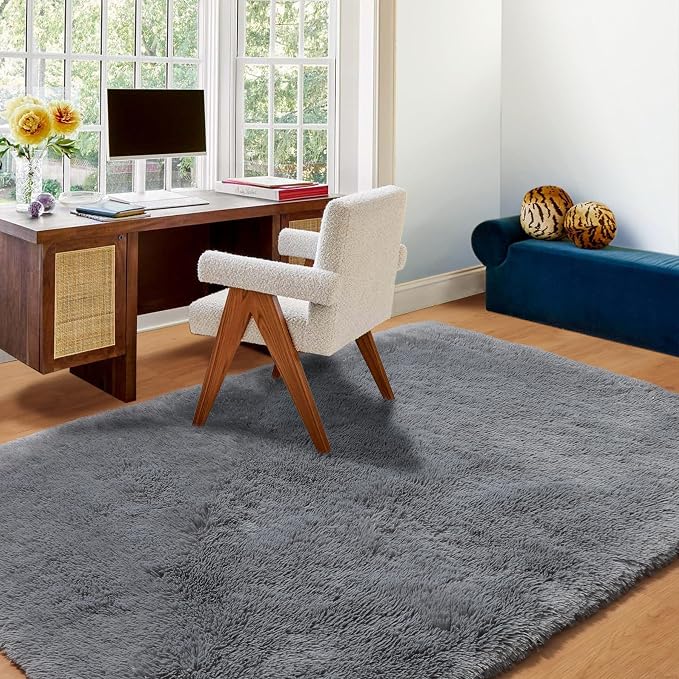 ONASAR Grey Fluffy Rugs for Bedroom, 3x5 Gray Bedside Area Rug, Washable Ultra - Image 9