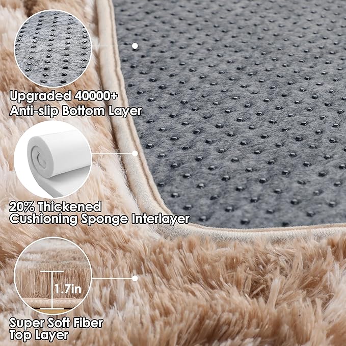 ONASAR Runner Rugs for Bedroom Living Room, Tie-Dyed Beige 2x6 Washable Bedside - Image 3