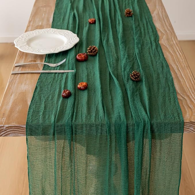 Table Runner Emerald Green Cheesecloth Gauze 120 Inch 10 FT Rustic Boho Cheese - Image 4