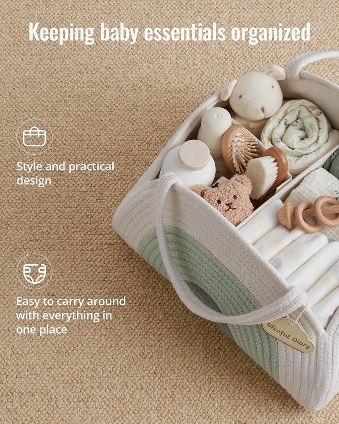 Blissful Diary Baby Diaper Caddy Organizer, Cotton Rope Diaper Caddy Basket - Image 2