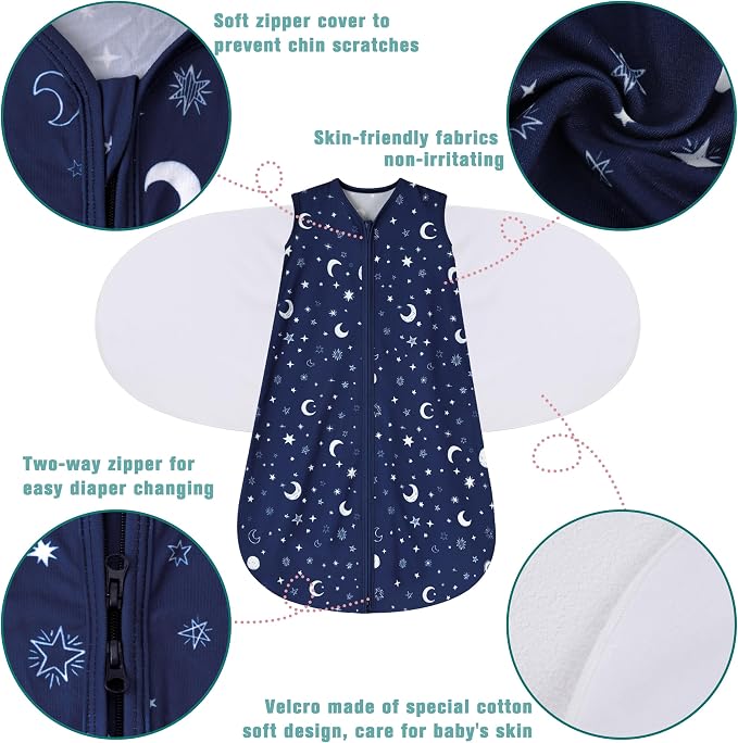 Newborn Sleep Sack Baby Swaddle, 6-12 Months, 3-Way Adjustable Wearable Blanket - Image 4