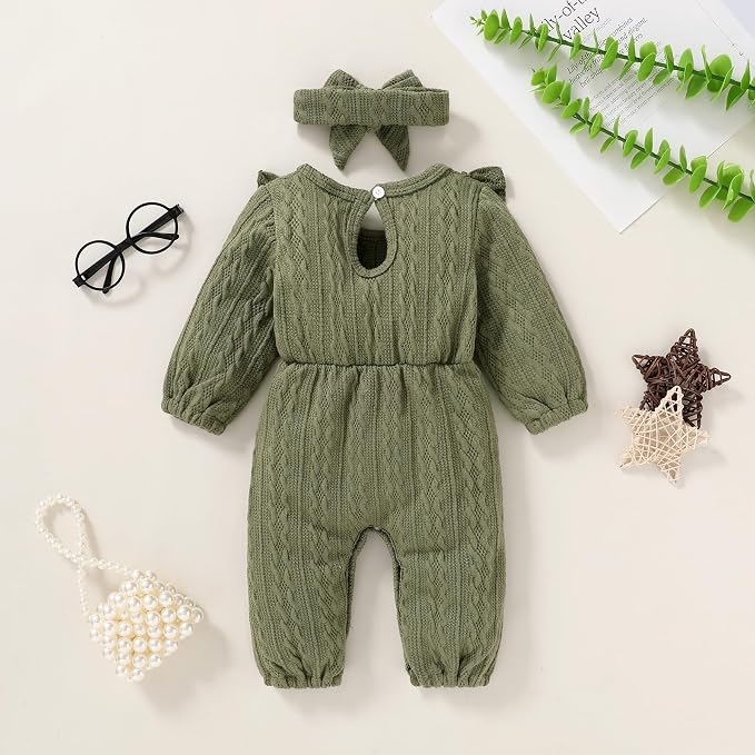 Happy Town Baby Girl Romper Infant Fall Winter Clothes Ruffle Sweater Long - Image 3