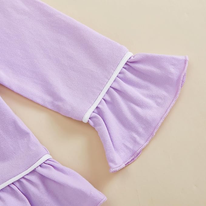 fhutpw Toddler Kids Baby Girl Pajamas Set Solid Color Ruffle Long Sleeve Button - Image 5