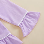 fhutpw Toddler Kids Baby Girl Pajamas Set Solid Color Ruffle Long Sleeve Button - Image 5