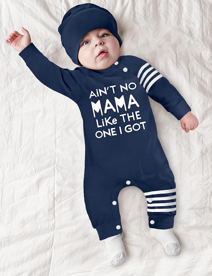 Baby Boy Clothes Infant Mamas Print Romper Stripe Sleeve Outfits Fall Winter - Image 2