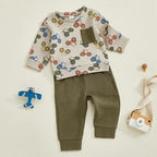 Toddler Baby Boy Fall Clothes Waffle Outfit Long Sleeve Color Blocking - Image 6