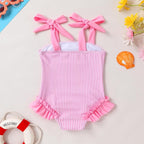 Happy Town Toddler Swimsuit Girl Solid Color Stripe One-Piece Baby Bathing Suits - Image 3