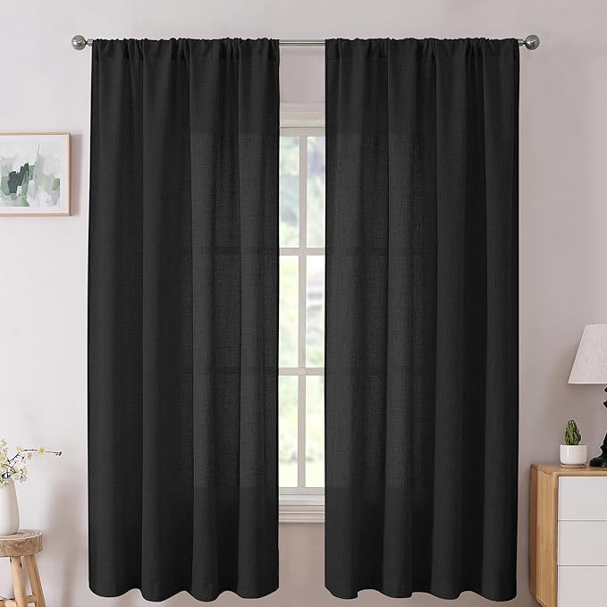 Tollpiz Linen Curtains Living Room Rod Pocket Semi Sheer Curtain Burlap Light by Tollpiz