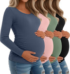 Riyiper 4 Pack Women's Maternity Shirts, Long Sleeve Cotton Ribbed Pregnancy by Riyiper