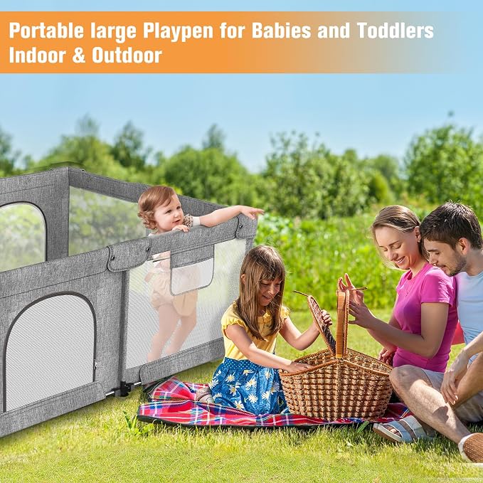Foldable Baby Playpen with Gate, Extra Large Collapsible Play Yard - Image 4