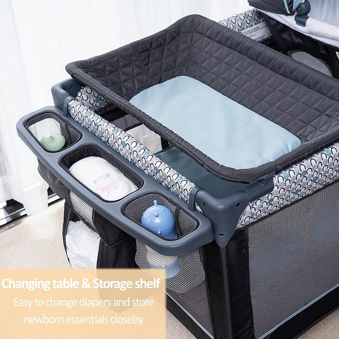 5 in 1 Multifunctional Pack and Play, Qutanix Foldable Baby Crib - Image 4