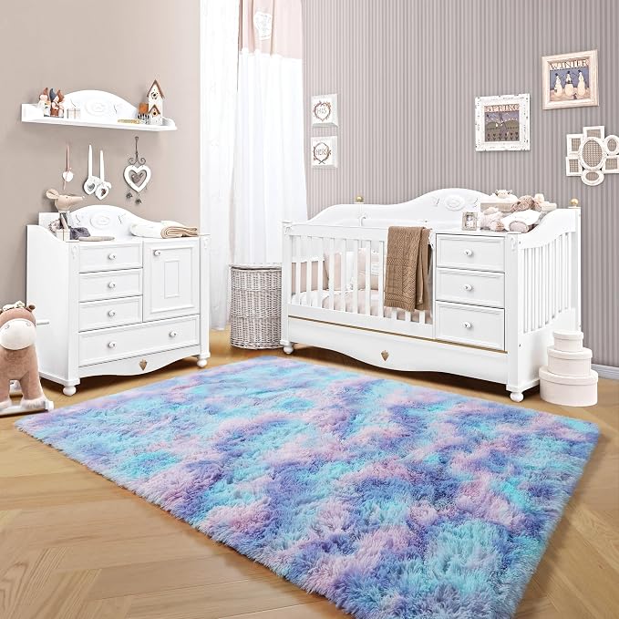 ONASAR Rainbow Rugs for Girls Bedroom, 5x8 Washable Fluffy Bedside Throw Area - Image 5