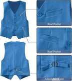 Boy's Suit Formal Slim Fit 5 Pieces Suit Set Blazer Vest Pants - Image 4