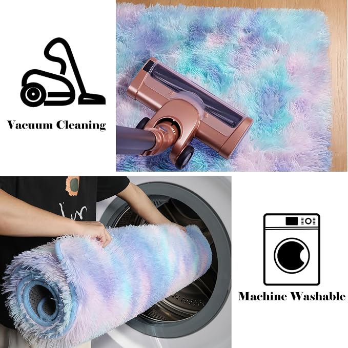 ONASAR Rainbow Rugs for Girls Bedroom, 5x8 Washable Fluffy Bedside Throw Area - Image 6