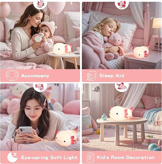 Axolotl Lamp, Cute Axolotl Night Light, Dimmable Silicone Animal Nursery Night - Image 6