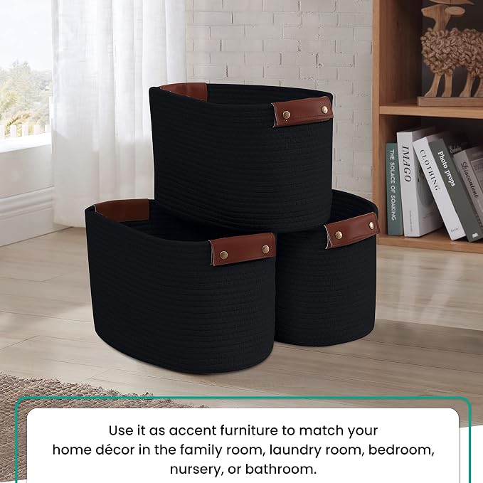 3 Pack Cotton Rope Storage Basket Woven Shelf Storage Bin - Image 6