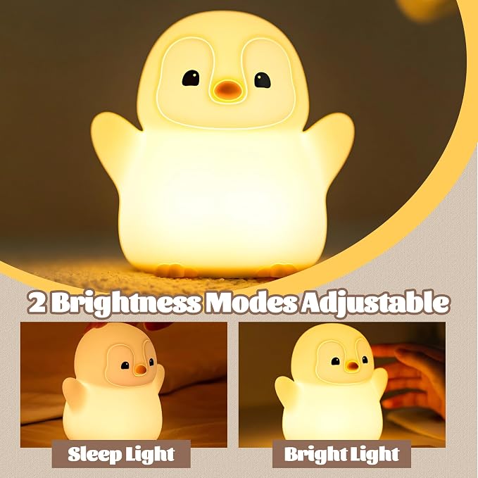 Penguin Nursery Night Light, LED Squishy Silicone Lamp, 2 Levels Dimmable - Image 4