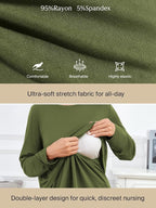 Ecavus Women's 3Pack Maternity Nursing Shirts Long Sleeve Double Layer - Image 3
