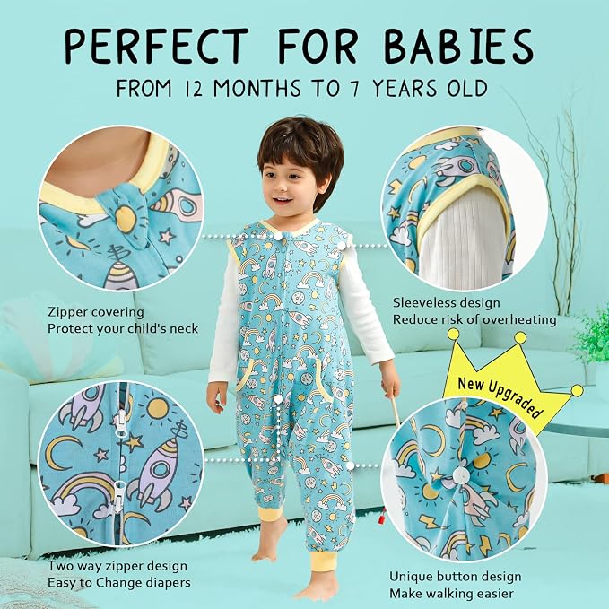 WONDAY Toddler Sleep Sack with Feet, 0.5 Tog Sleeping Sacks - Image 2