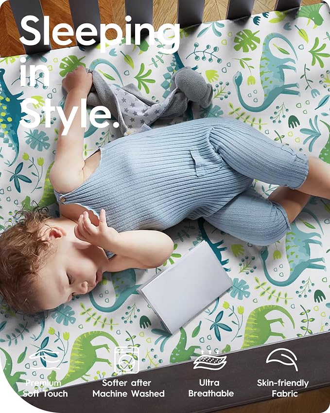 Dinosaur Crib Sheets for Boys, Premium Soft Crib Mattress Fitted Sheet - Image 3