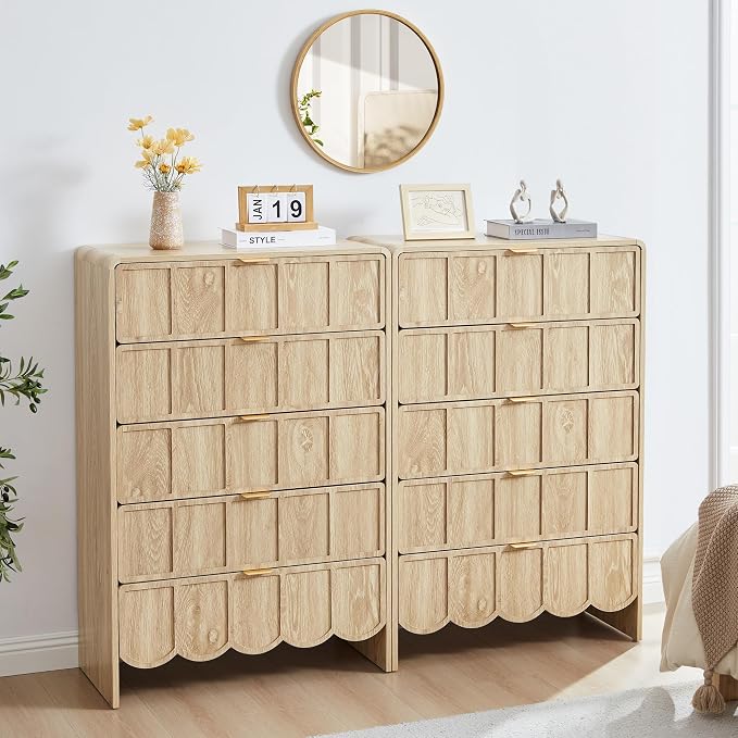 5 Drawer Dresser for Bedroom Set of 2, Modern Closet Chest of Drawers by ORRD