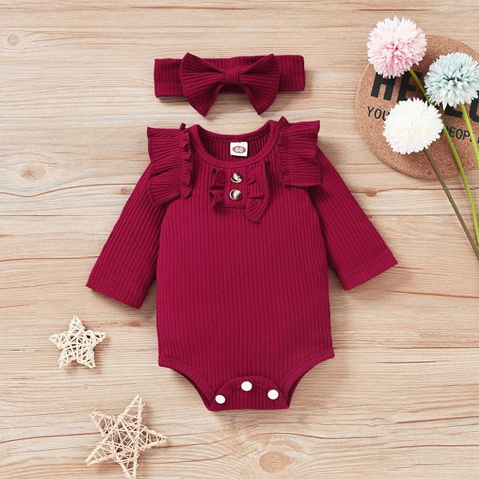 Aalizzwell Preemie Newborn Infant Baby Girls Clothes Ribbed Bodysuit Pants Set - Image 3