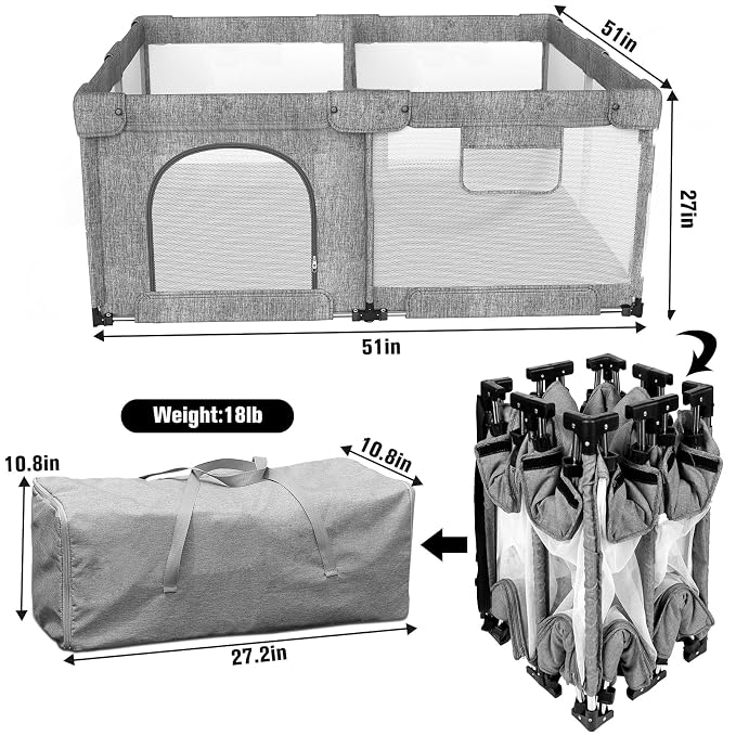 Foldable Baby Playpen with Gate, Extra Large Collapsible Play Yard - Image 2