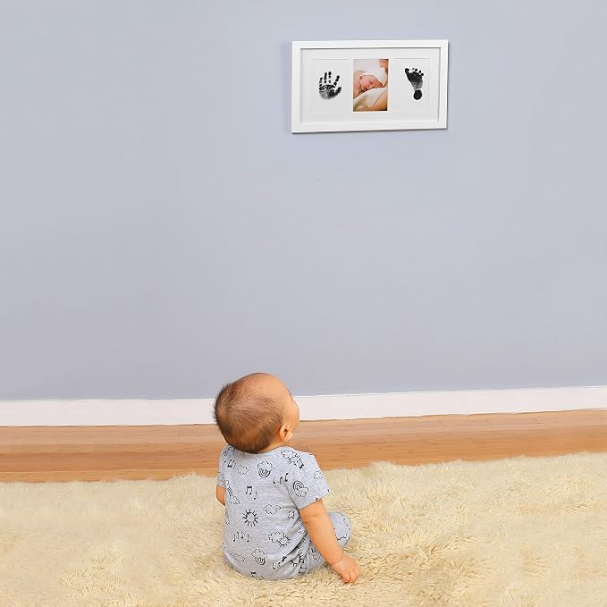 Green Pollywog Baby Handprint and Footprint Kit | Elegant White Frame - Image 4