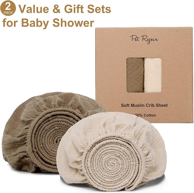 2 Pack Muslin Fitted Crib Sheets - Image 2