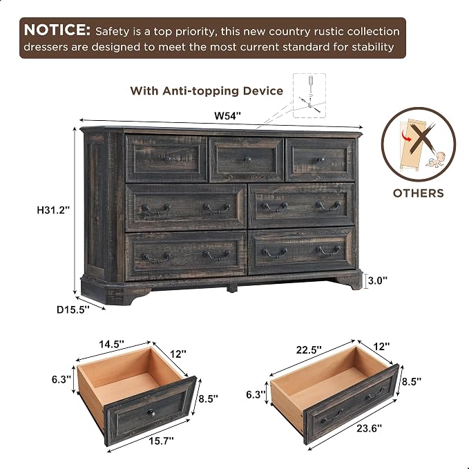 T4TREAM Farmhouse 7 Drawers Dresser - Image 2