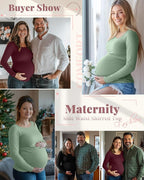 Ficerd 3 Pack Women's Maternity Shirts, Long Sleeve Side Ruched Pregnancy Tee - Image 2