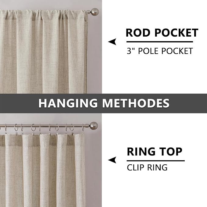 Tollpiz Short Linen Curtain Bedroom Rod Pocket Semi Sheer Curtains Burlap Light - Image 5