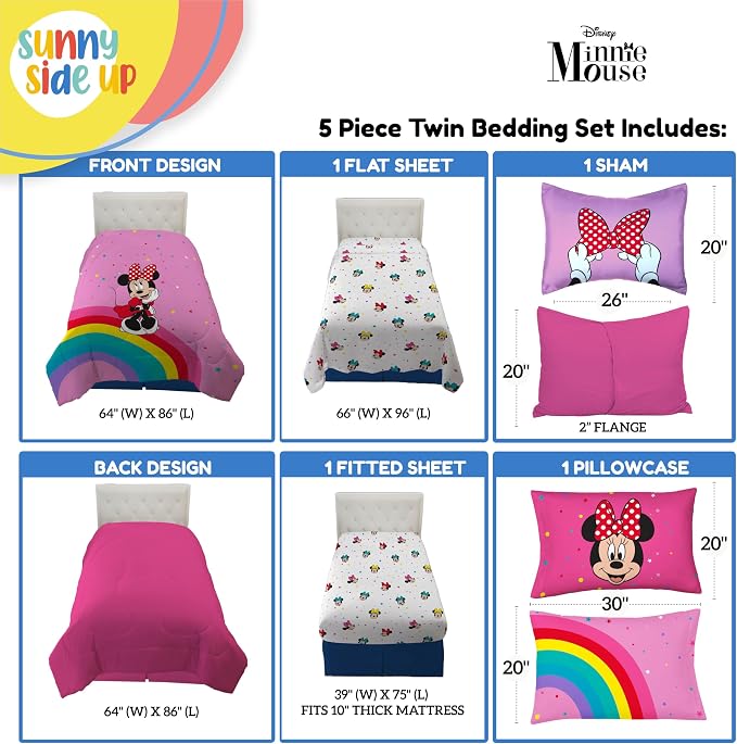 Sunny Side Up Disney Minnie Mouse Twin Comforter Set â€“ 5 Piece Kids Bedding - Image 3