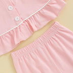 fhutpw Toddler Kids Baby Girl Pajamas Set Solid Color Ruffle Long Sleeve Button - Image 6