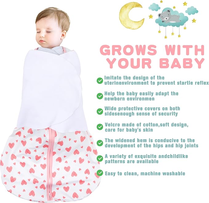 Newborn Sleep Sack Baby Swaddle, 0-3 Months, 3-Way Adjustable Wearable Blanket - Image 2