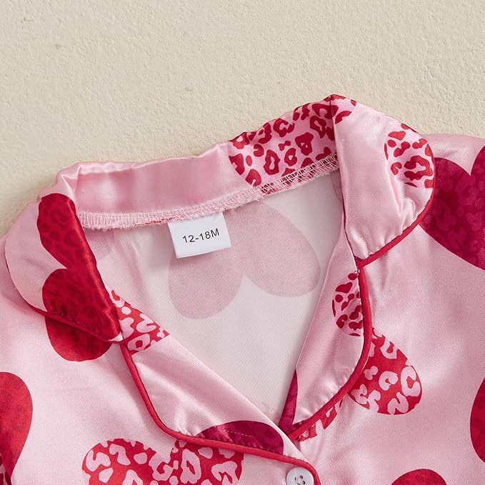 fyclemt Toddler Baby Girl Satin Pajama Set Feather Trim Long Sleeve Button - Image 2