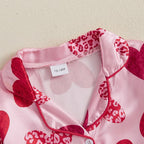 fyclemt Toddler Baby Girl Satin Pajama Set Feather Trim Long Sleeve Button - Image 2