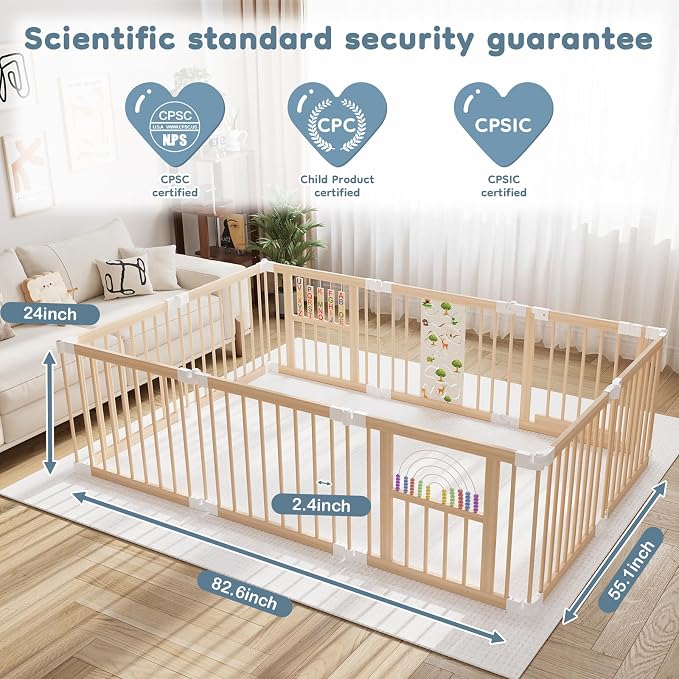 Foldable Wooden Baby Playpen Activity Center, Adjustable Size & Shape Portable - Image 6